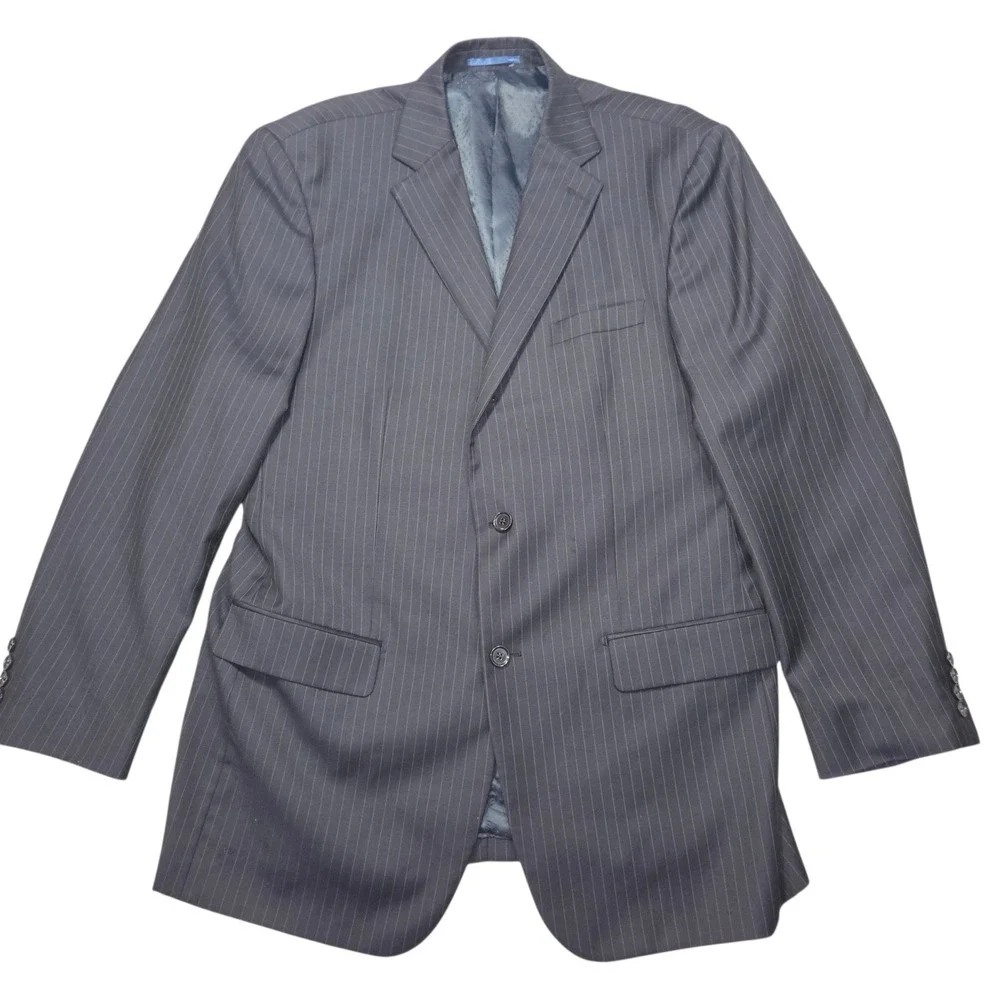 Mantoni Super 140S Pinstripe 2-Piece Suit Virgin Wool Navy Sz 46L